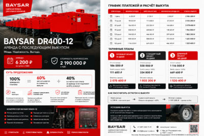 Аренда дизельного компрессора BAYSAR DR400-12 с последующим выкупом Аренда дизельного компрессора BAYSAR DR400-12 с последующим выкупом